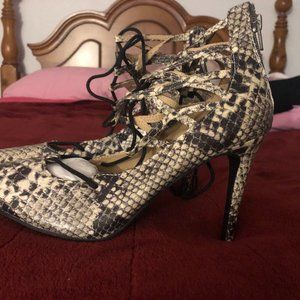 Material Girl snake print heels